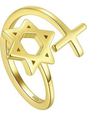 J, Cross Star Of David Ring Gold Sterling Silver Star of David Ring